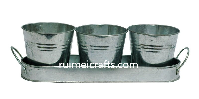 metal flower pot zinc planter garden pot with tray and set of 3