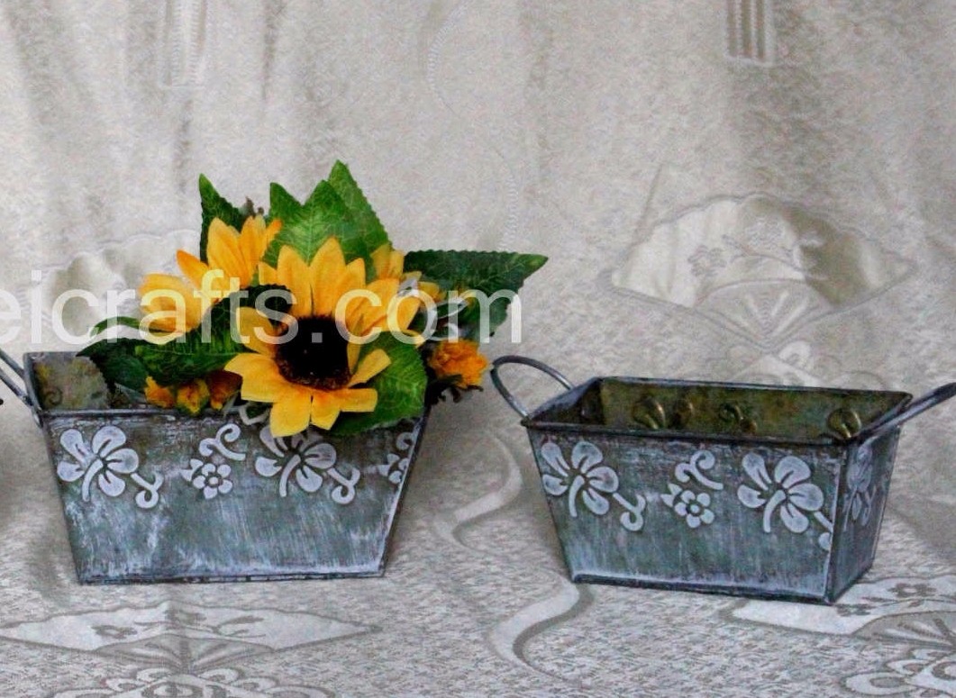 Antique Square Flower Pots with Handles