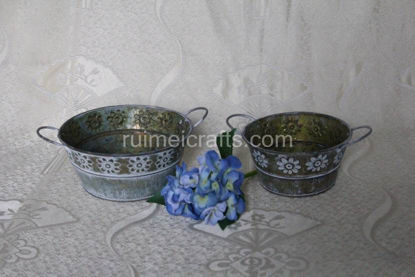 Antique Iron Flower Pots With Handles