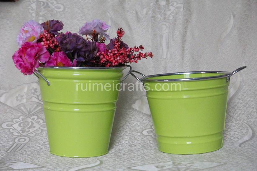 green Garden Flower Pots With Handles