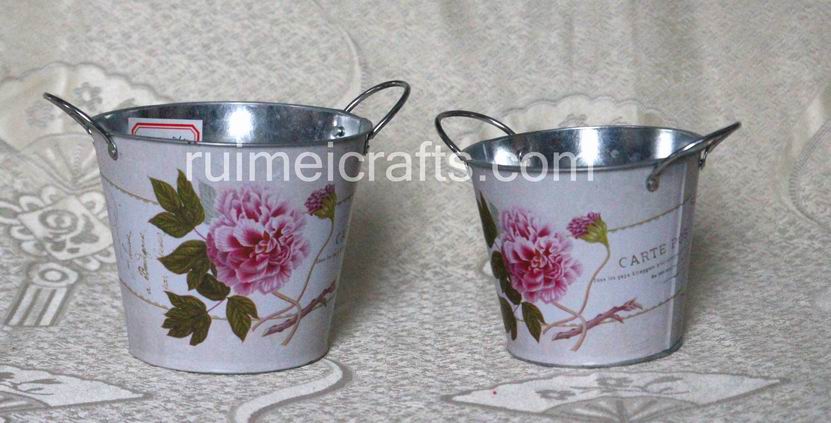Paper Decal Garden Flower Pots With Handle