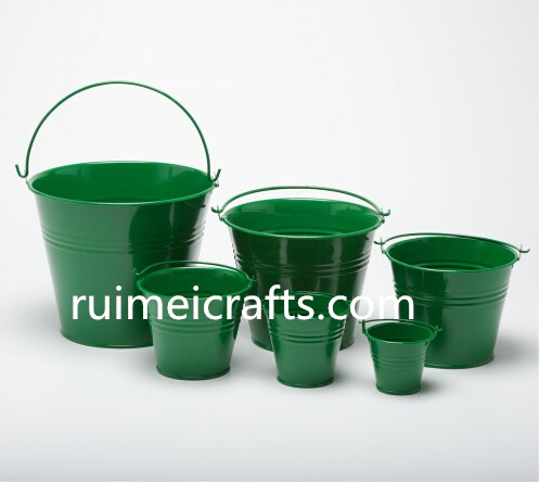 Dark Green Galvanised Metal Bucket planter pot.jpg